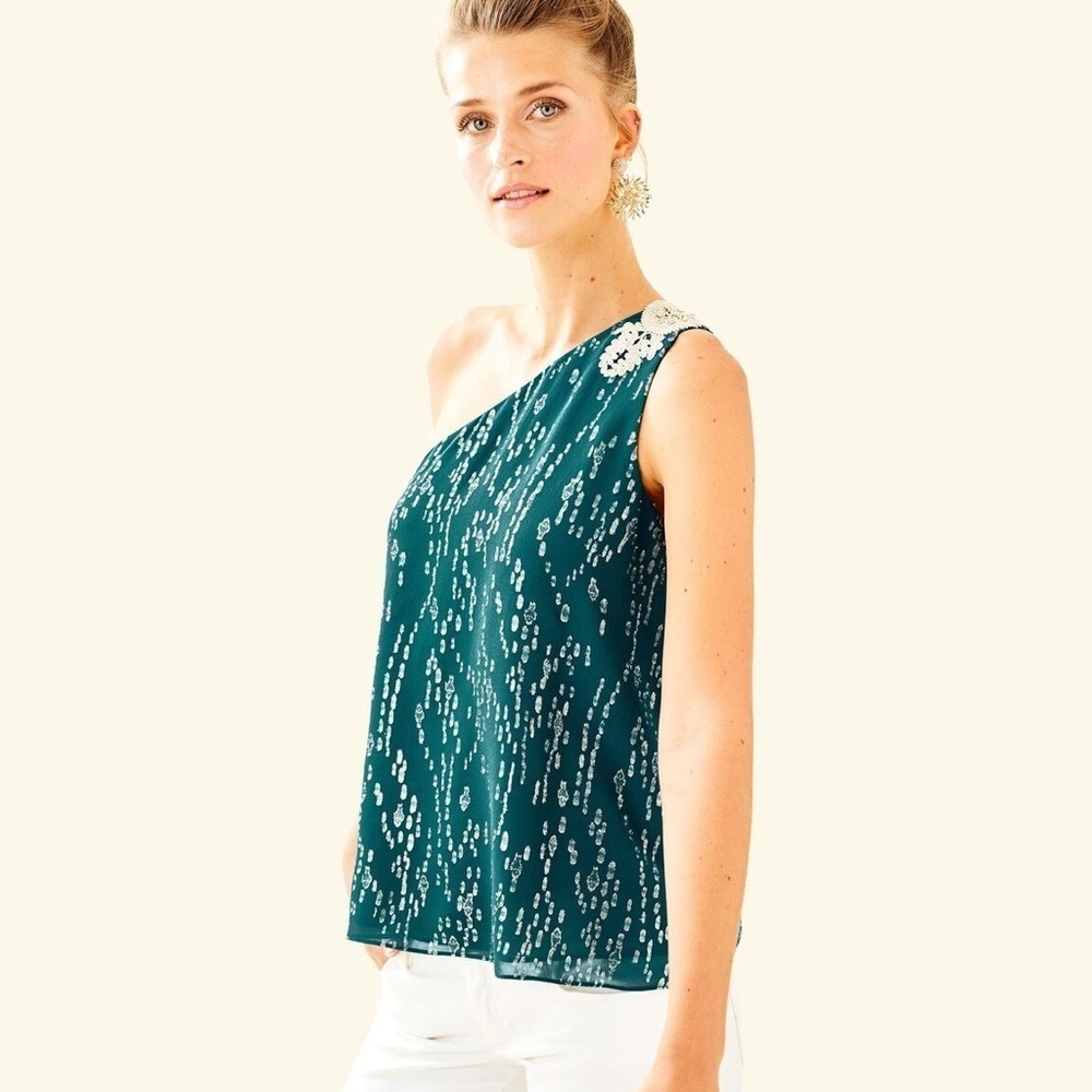 NWT Lilly Pulitzer Sienne One Shoulder Chiffon Silk Top‎